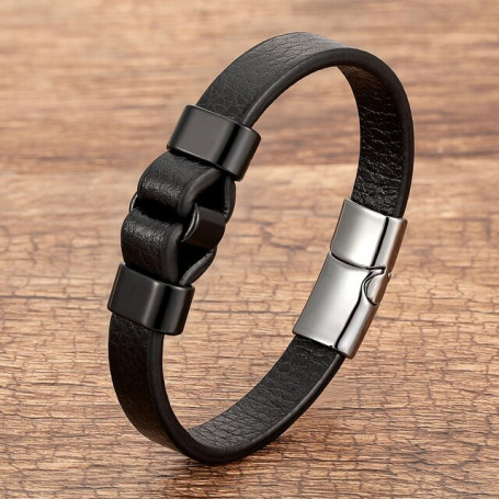 High Quality Genuine Leather Men Bracelet Charm Black Gold Color Magnetic Clasp Vintage Bangles Men's Jewelry Wholesale