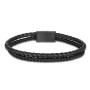 MKENDN Minimalist Men Double Strand Leather Rope Bracelet Matte Black Stainless Steel Buckle Accessories Handmade Jewelry Gifts