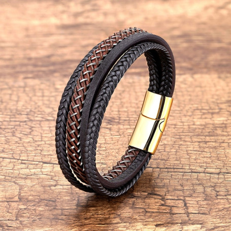 New Classic Hand-Woven Leather Bracelet Men's Charm Multi-layer Design Braided Rope Bangles For Men Stainless Steel Jewelry Gift