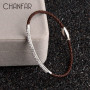 Chanfar Genuine Leather Stainless Steel Bracelet With Magnetic Clasp Wrap Rhinestone Pave Bracelet For Women Men Jewelry