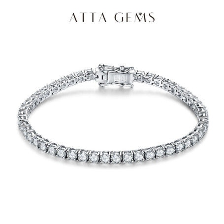 ATTAGEMS 4.0mm 5.0mm D Color Pass Diamond Tester GRC Round Cut White Gold Plated 925 Silver Moissanite Tennis Bracelet for Women