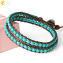 CSJA Green Turquoises Beaded Bracelet Bohemian Bracelets for Women Braided Handmade Jewelry Multilayer Wrap 2 Strands Femme S625