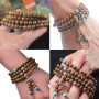 108 Wood Beaded Bracelets for Men Women Sandalwood Buddhist Buddha Meditation Prayer Blue Turquoise Multi-layered 6MM Bracelets