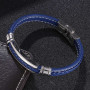 Mens Blue Leather Bracelet Stainless Steel Simple Charm Handmade Bracelet Jewelry Bangle Wristband BB1037