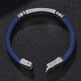 Mens Blue Leather Bracelet Stainless Steel Simple Charm Handmade Bracelet Jewelry Bangle Wristband BB1037