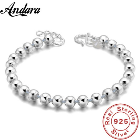 925 Silver Bracelet 5MM Beads Bracelet For Women Fashion Simple Engagement Wedding Charm Jewelry