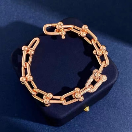 925 Luxury Fashion High End Bracelet for Men and Women Couples Electroplated 18K Rose Gold U-Shaped Horseshoe Buckle with Diamon