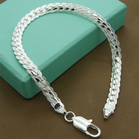 925 silver Classic flat sideways chain Bracelets for women men's Fashion Party Wedding Jewelry Gifts pulseras