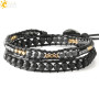 CSJA Leather Wrap Bracelets Natural Stone Hematite Lava Healing Balance Multilayer Mix Beaded Bracelet for Women Jewelry S634