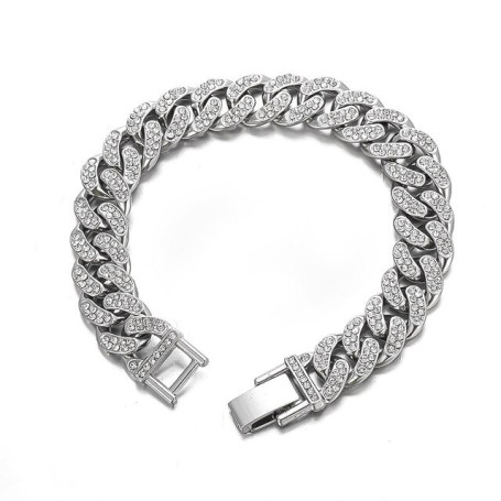 Simple Fashion Brilliant Full Rhinestone Cuban Chain Bracelet For Fashionable Men Delicate Jewelry Gift
