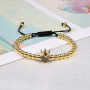 New Bracelet Micro Pave King Queen Crown Braided Gold Color Beaded Bracelets Bangles Adjustable Couple Jewelry Friendship Gifts
