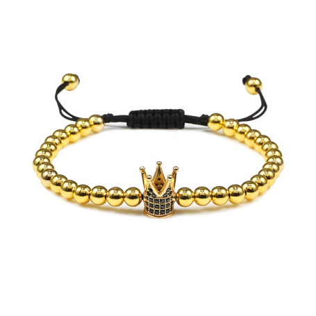 New Bracelet Micro Pave King Queen Crown Braided Gold Color Beaded Bracelets Bangles Adjustable Couple Jewelry Friendship Gifts