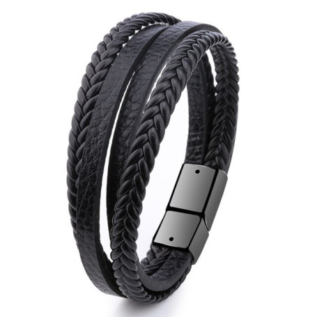 Genuine Leather Bracelets Fashion Men Stainless Steel 20CM Multilayer Braided Rope Bracelets for Male Female Jewelry Gifts