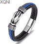 XQNI Fashion Irregular Graphic Accessories Men's Leather Bracelet Stainless Steel Combination for Birthday Commemorative Gifts