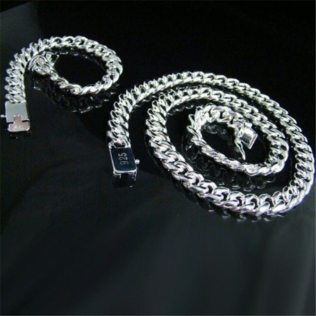 925 Silver 10MM solid heavy Chain Bracelet necklace Jewelry set for men 20/22/24 inch Fashion wedding Holiday Gift