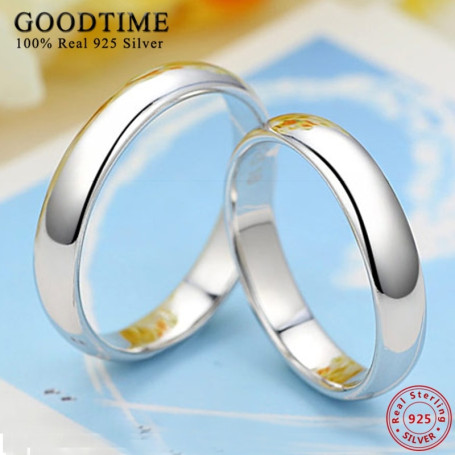 Ring Pure 100% 925 Silver Couple Ring Simple Smooth Wedding Band Jewelry Anniversary Gift for Lovers Women Men
