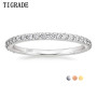 TIGRADE 2mm 925 Sterling Silver Ring for Women Wedding Band Cubic Zirconia Full Eternity Stackable Engagement Ring Size 3-13