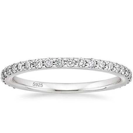 TIGRADE 2mm 925 Sterling Silver Ring for Women Wedding Band Cubic Zirconia Full Eternity Stackable Engagement Ring Size 3-13