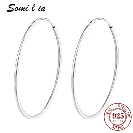 SOMILIA New Rose Gold Big Hoop Earrings for Women, 925 Sterling Silver Jewelry Female Fashion Women Earrings 40-70mm For Gift222