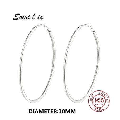 SOMILIA SOMILIA Platinum Big Hoop Earrings for Women, 925 Sterling Silver Jewelry Female Fashion Women Earrings 10-90mm For Gift