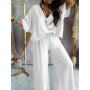 Women Two Piece Sets Outfits Popular V-neck Bat Sleeve Tops Casual Pant Sets New Commuter Casual Fashion Matching Sets
