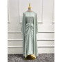 Muslim Dress Abaya Sets Women 3 Piece Nida Beading A-line Maxi Kimono Jubbah Robe Abayas Vertigos Islamic Clothing