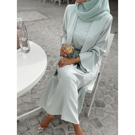 Muslim Dress Abaya Sets Women 3 Piece Nida Beading A-line Maxi Kimono Jubbah Robe Abayas Vertigos Islamic Clothing