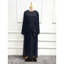 Muslim Dress Abaya Sets Women 3 Piece Nida Beading A-line Maxi Kimono Jubah Robe Abayas Vestidos Islamic Clothing