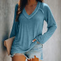 Korean Style Plus Size S-4XL V Neck Solid Color Casual Women T Shirt Long Sleeve Cotton Women Tops