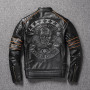 Real Cowhide Coat Genuine Leather Clothes Men's Motorcycle Embroidered Skull Motorcycle Riding Jacket Asian Size 6XL
