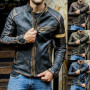 Men's Punk Fashion Handsome Motorcycle Collar Trend Leather Coat High-end Male Jacket