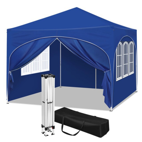 Folding Gazebo with 4 Side Walls 3x3m Party Tent Water-Repellent UV Protection Height-Adjustable for Garden Camping Picnic
