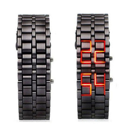 Fashion Mens Digital Lava Wrist Watch Men Black Full Metal Red Blue LED Display Watches Gifts for Male Boy Sport Creative Clock