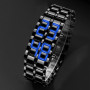 Men Fashion Black Full Metal Digital Lava Wrist Watch Blue LED Display
