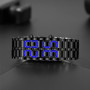 Men Fashion Black Full Metal Digital Lava Wrist Watch Blue LED Display
