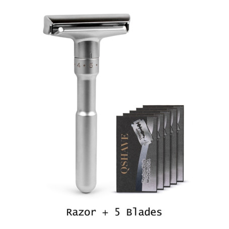 Adjustable Safety Razor Double Edge Classic Mens Shaving Mild to Aggressive 1-6 File Hair Removal Shaver it with 5 Blades