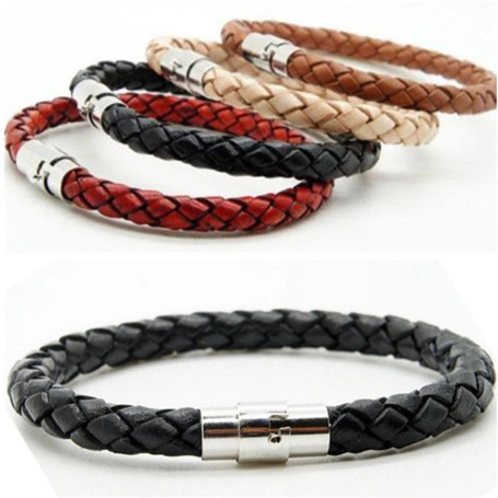 Leather Bracelet Solid Color Braided Bangle Bracelet Infinity Metal Magnetic Buckle