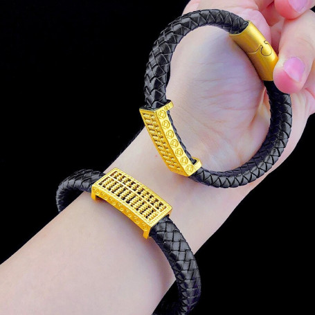 Fashion Vintage Abacus 24KT Gold Leather Cord Bracelet