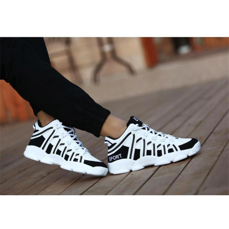 Large Size PU Leather Men's Running Shoes White Sports Sneakers