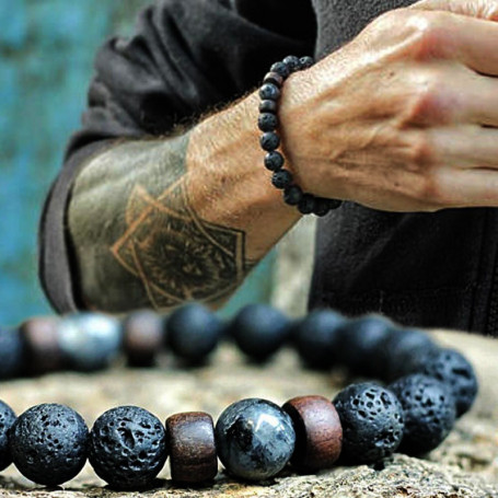 Lava Stone Men Bracelet Natural Moonstone Bead Tibetan Buddha Bracelet Chakra Diffuser