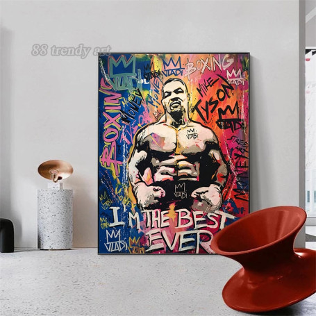 Boxing Champion Graffiti Posters Boxer Mike Tyson Pop Art Canvas Painting I'm The Best Ever Motivational Wall Decor Art