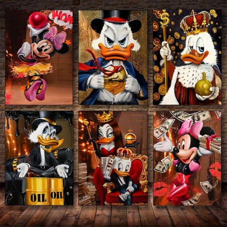 Cartoon Anime Mickey Minnie Canvas Painting Money Bitcoin Poster