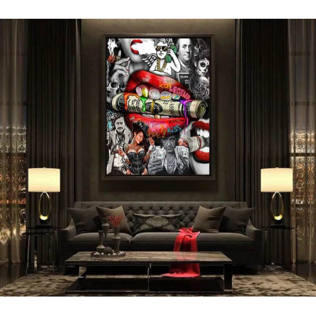 Red Lips Pop Art Poster Movie Star Tony Montana Graffiti Canvas Print Painting