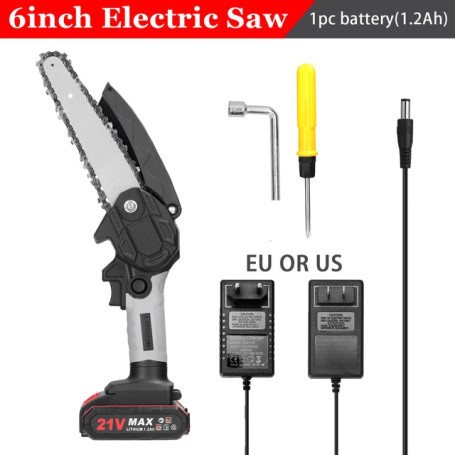 Geevorks 21V 6inch Electric Pruning Saw Rechargeable Small Wood Spliting Chainsaw One-handed Woodworking Tool for Garden Orchard