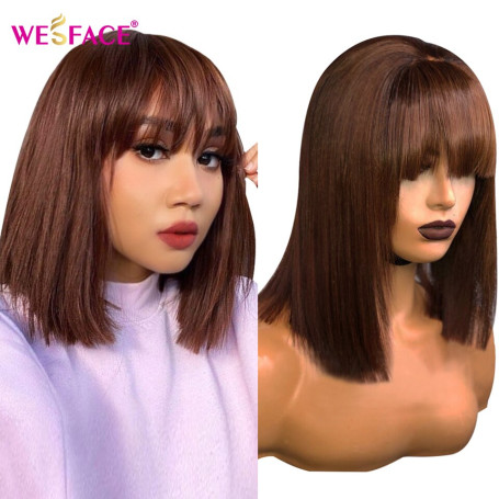Brazilian Human hair Wigs Short Bob Straight Wigs With Bangs 4 Honey Brown Color Guleless Wig Machine Made Wigs For Black Women