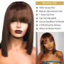 Brazilian Human hair Wigs Short Bob Straight Wigs With Bangs 4 Honey Brown Color Guleless Wig Machine Made Wigs For Black Women