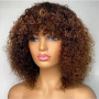 Curly Short Pixie Bob Cut Human Hair Wigs With Bangs Brazil Short Wigs For Women Highlight Blonde Colored