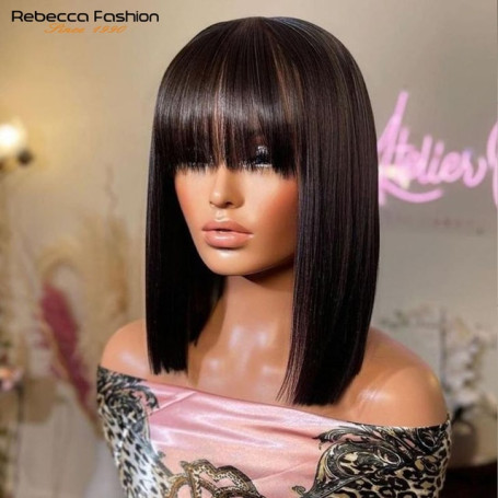 Straight Hair Bob Wigs Brazilian Human Hair Wig With Bangs Short Bob Wigs For Black Women Machine Made Wig Rebecca Remy Hair Bob