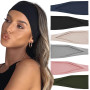 Women Headband Solid Color Wide Turban Stretchy Knitted Cotton Sport Yoga Hairband Twisted Knotted Headwrap Hair Accessories