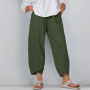 Women Linen Harem Pants Summer Casual Cotton Loose High Waist Pocket Trousers Female Vintage Ankle-Length Wide Leg Trousers